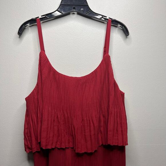 NWT Lane Bryant Plus Sz 18 20 Burgundy Micro Pleated Wide Legs Popover Jumpsuit - Picture 2 of 14